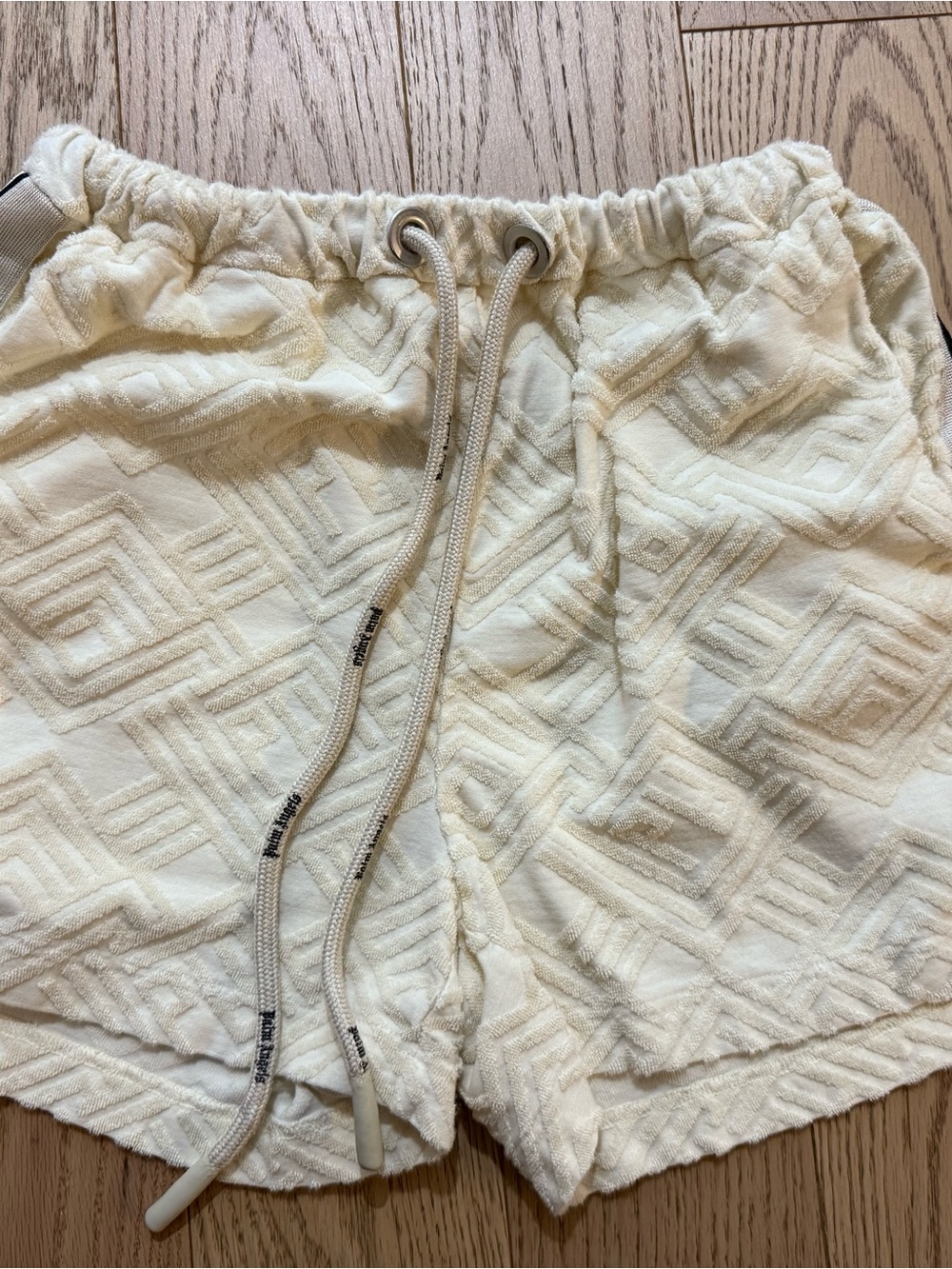 Palm Angels Cream Geometric Terry Athletic Shorts